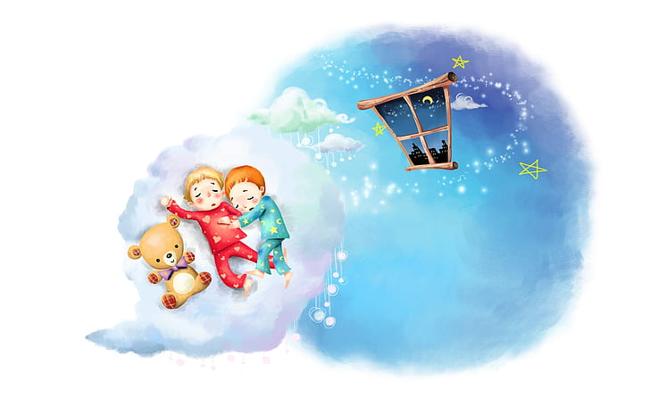 HD wallpaper: Childhood Time, kids, dreams, clouds, bear | Wallpaper Flare