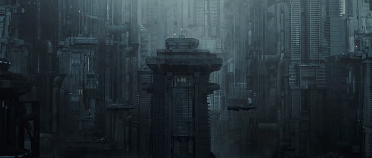 Arthur Yuan, dystopian, futuristic, dark, cityscape, artwork