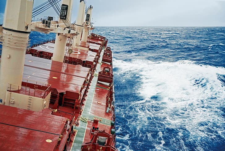 ship, merchant ship, bulk carrier, sea, waves, HD wallpaper