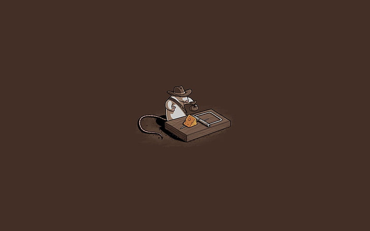 mouse in brown cowboy hat with mouse trap digital wallpaper, humor