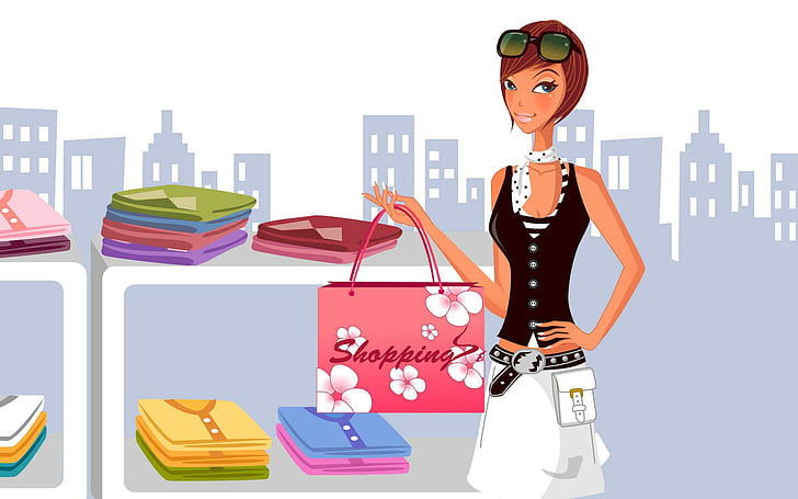 HD wallpaper: Shopping girl, woman holding shopping bag illustration,  vector | Wallpaper Flare