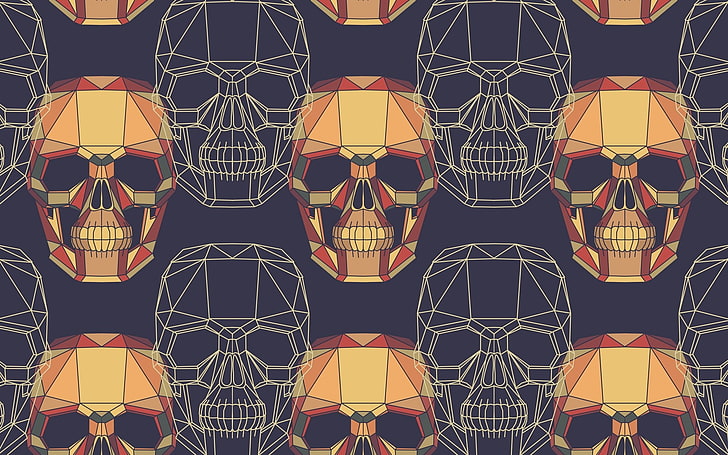 brown and white skull graphic arty, pattern, no people, design, HD wallpaper