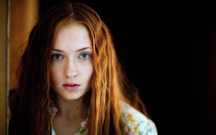 women, redhead, long hair, face, model, Sophie Turner, portrait