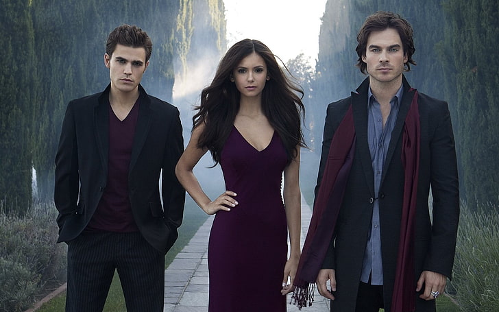 women's purple V-neck sleeveless dress, The Vampire Diaries, Nina Dobrev