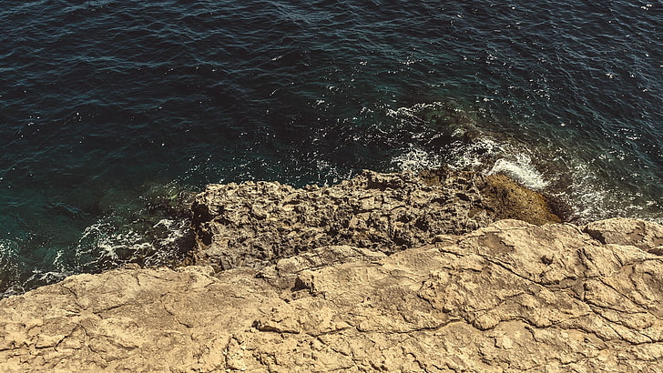 gray and black concrete surface, coast, rock, sea, cliff, nature, HD wallpaper