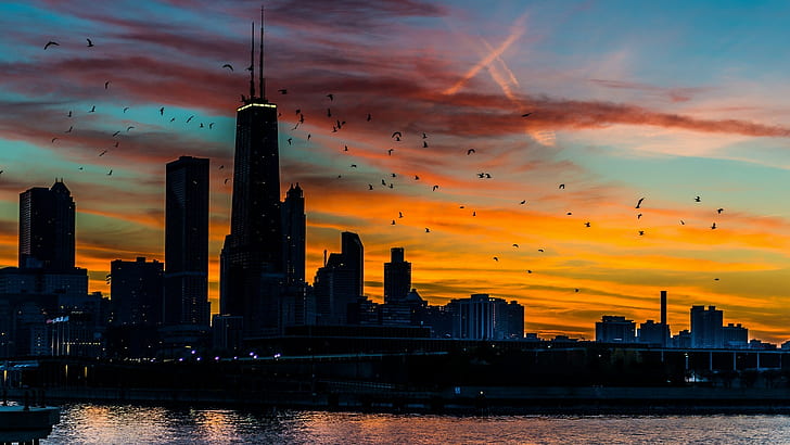 cityscape, building, sunset, Chicago, USA, HD wallpaper