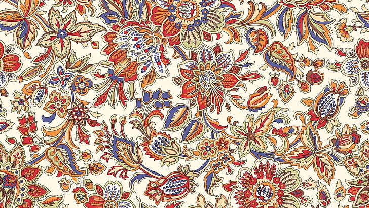 multicolored floral pattern, colorful, digital art, flowers, leaves