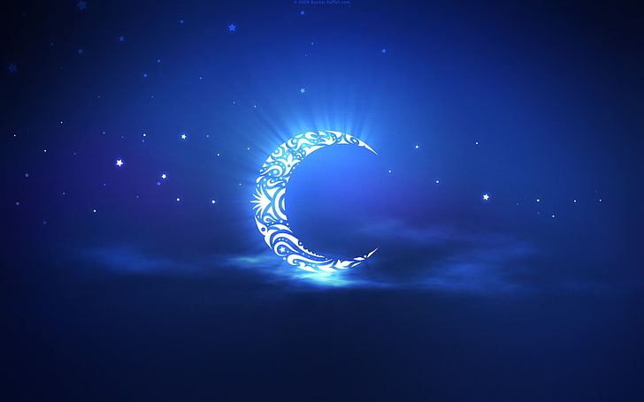 Ramadan 2017, white and blue crescent moon wallpaper, Festivals / Holidays