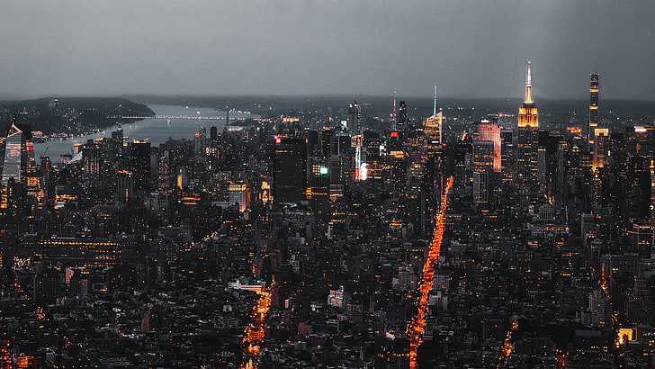 city buildings, aerial cityscape photography, lights, New York City
