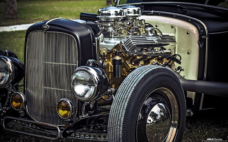 Classic Car Classic Hot Rod Engine V-8 Ford HD, black classical car, HD wallpaper