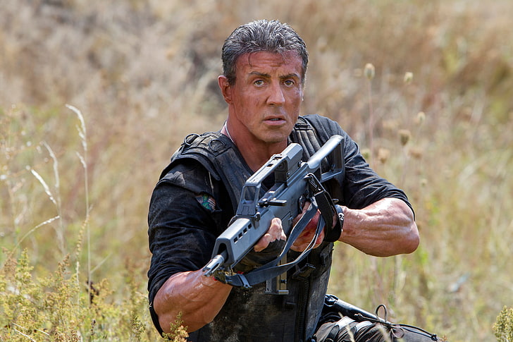 Sylvester Stallone, weapons, frame, Barney Ross, The Expendables 3, HD wallpaper