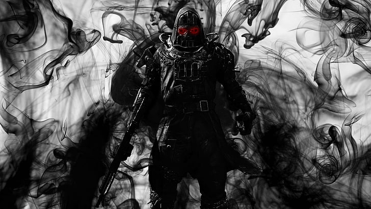 black and red game character illustration, comic art, digital art