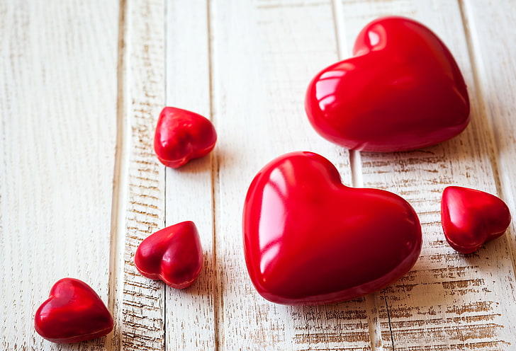HD wallpaper: six red heart-shaped ornaments, hearts, love, romantic,  indoors | Wallpaper Flare