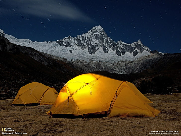 yellow tent, camping, mountains, long exposure, nature, scenics - nature, HD wallpaper