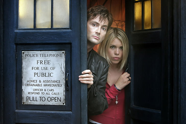 David Tennant, Billie Piper, Doctor Who, Tenth Doctor, TARDIS, HD wallpaper
