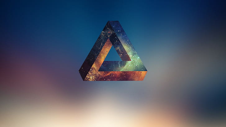 abstract, minimalism, Penrose triangle, stars, space, HD wallpaper