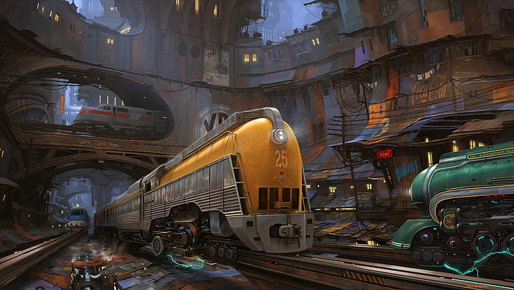 The city, Locomotive, Train, Iron, Trains, Railroad, Rails, HD wallpaper