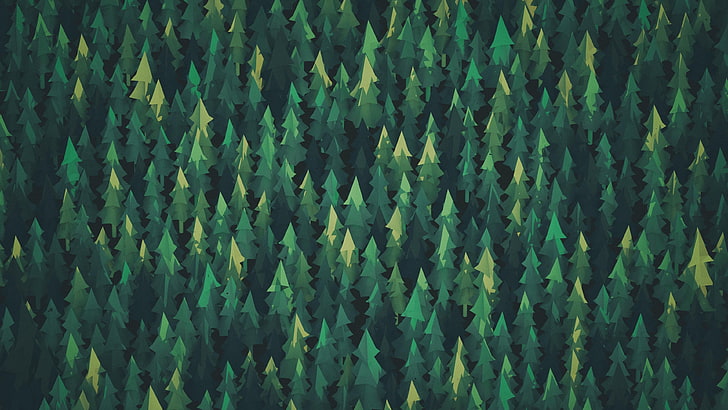 green and black pine trees illustration, green illustration tree lot, HD wallpaper