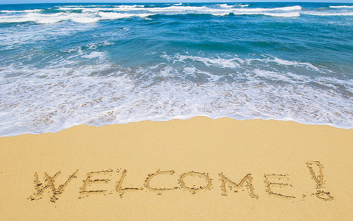 Welcome on Beach, welcome sand text, nature