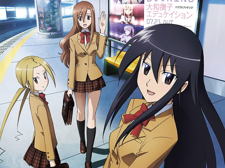 HD wallpaper: grey-haired female anime, girl, funny, subway, smile,  schoolgirls | Wallpaper Flare