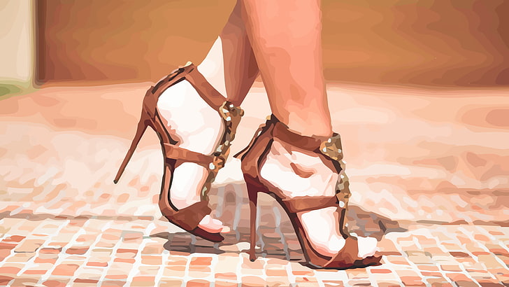 HD wallpaper: pair of women's brown leather open-toe pumps, vector, high  heels | Wallpaper Flare