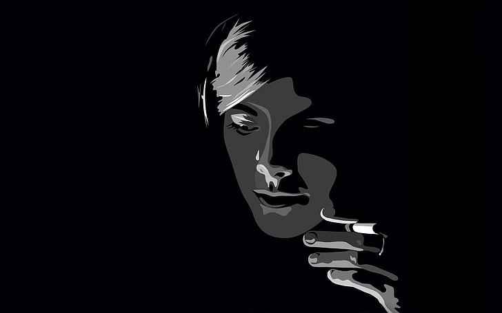 graphic portrait of woman, black background, face, minimalism, HD wallpaper
