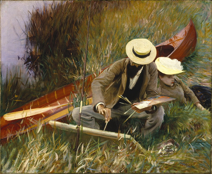 John Singer Sargent, classic art, hat, two people, clothing, HD wallpaper