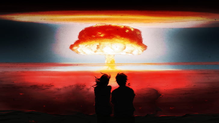 anime, bomb, cloud, drawing, explosion, mushroom, nuclear, nuclear blast