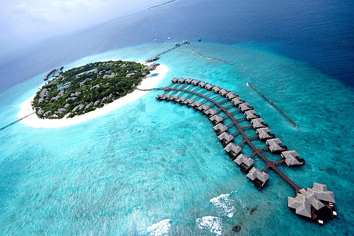 Maldives, island, landscape, sea, water, nature, high angle view