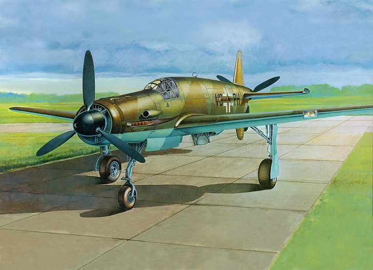brown and blue fighter plane digital wallpaper, aircraft, war