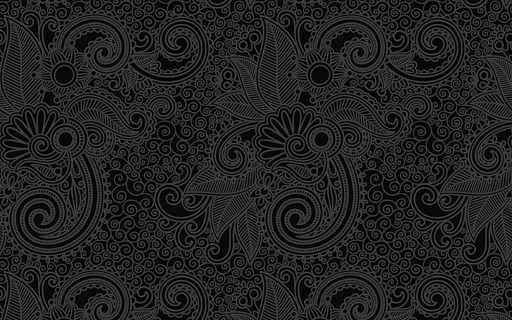 wallpaper, design, flower, line, dark, bw, pattern, backgrounds, HD wallpaper