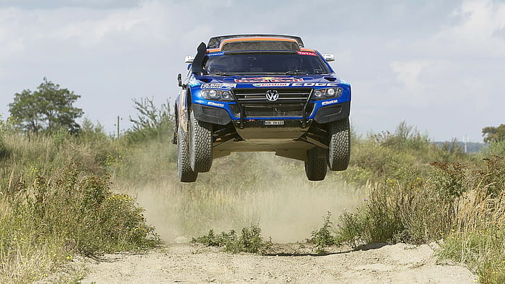 Dakar race, Volkswagen, vehicle, rally cars, jumping, HD wallpaper