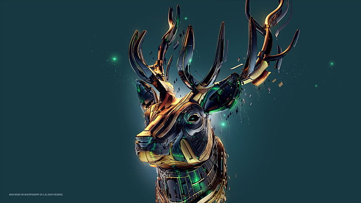 stag illustration, Desktopography, digital art, deer, reindeer