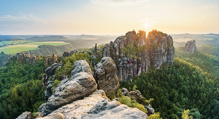 panorama photography of rock mountains surrounded by trees, Wonderwall, HD wallpaper