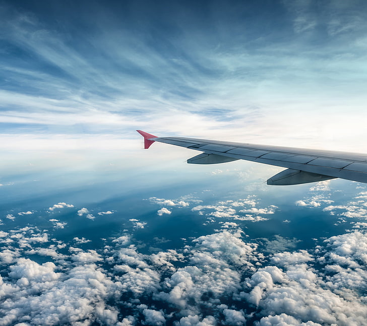 airplane aileron, sky, clouds, cloud - sky, air vehicle, flying, HD wallpaper