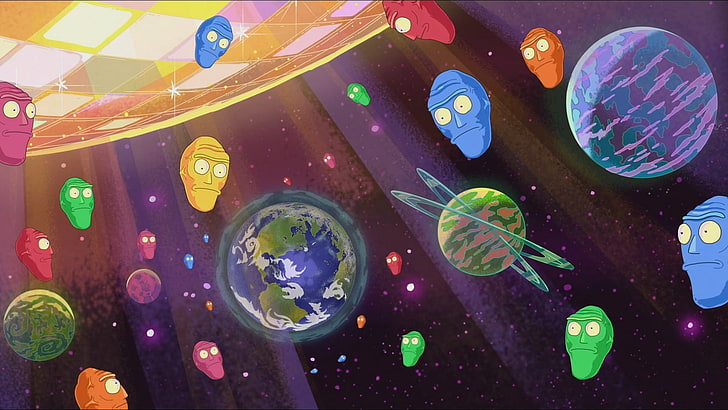 assorted planets illustration, Rick and Morty, space, multi colored, HD wallpaper