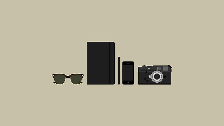 five assorted-type animated products wallpaper, minimalism, technology