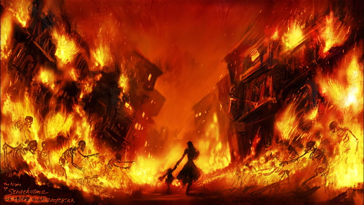 woman and toddler running on fire digital wallpaper, World of Warcraft, HD wallpaper