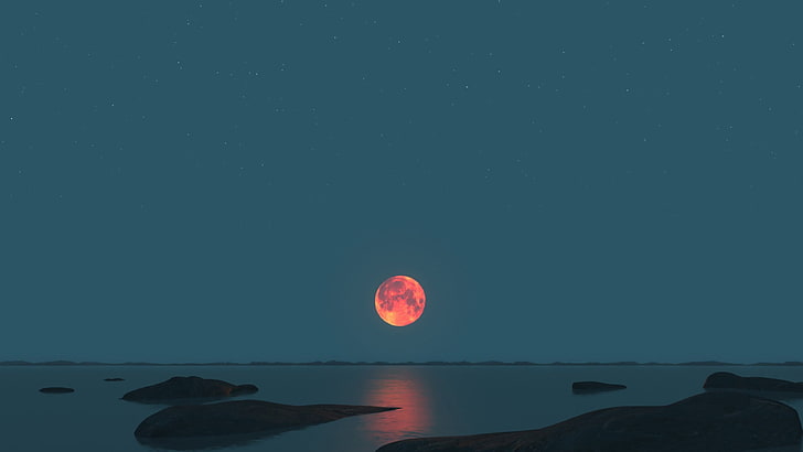solar eclipse, Moon, landscape, Red moon, nature, sky, beauty in nature