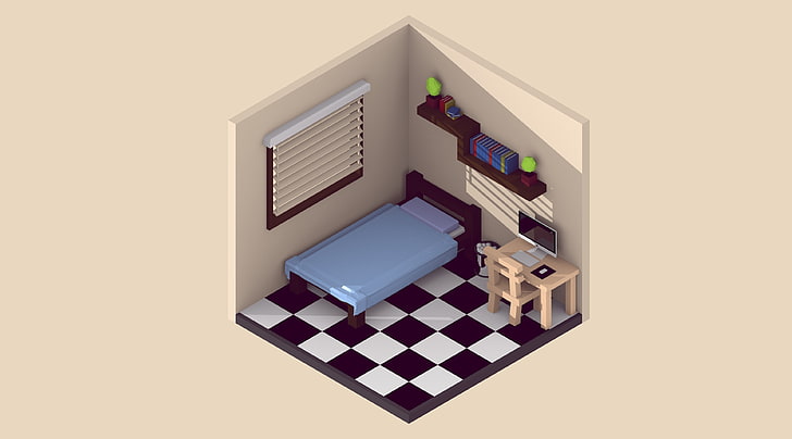 Isometric Room, Artistic, 3D, colorful, man, low poly, blender, HD wallpaper
